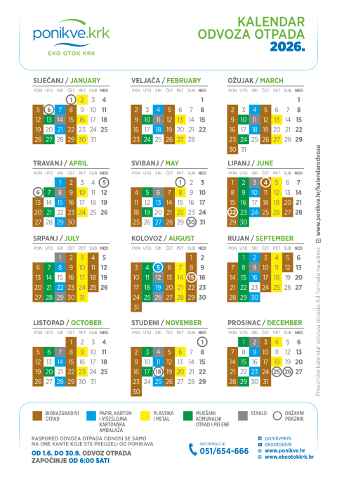 Kalendar odvoza otpada 2026.
